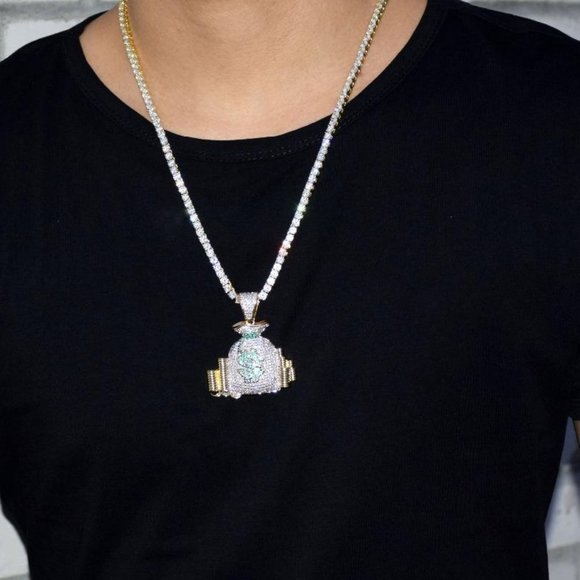 " HOST PICK "Cubic Zircon Money Bag Iced Out Pendant - Picture 2 of 13